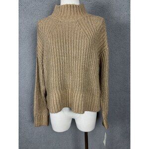On 34th Women's Mock Neck Drop-Shoulder Lurex Sweater Hi-Low Gold Size Small NWT